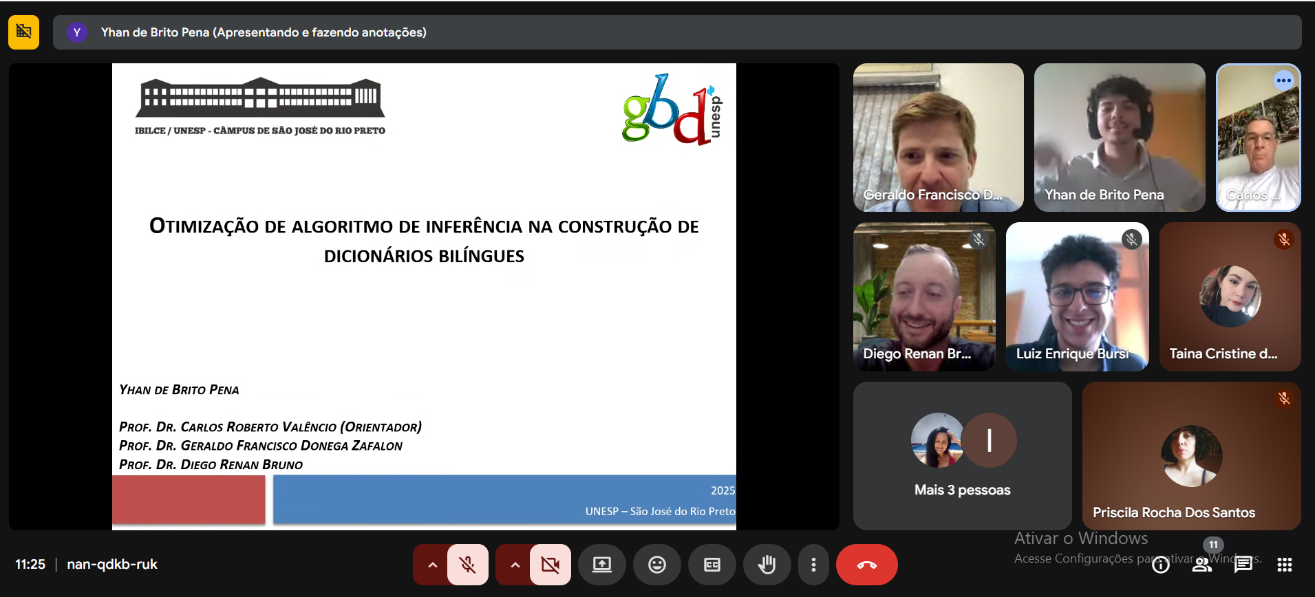 Foto 1 da notícia de título: Apresentação de Trabalho de Conclusão de Curso do aluno Yhan de Brito Pena, no portal do Grupo de Banco de Dados (GBD) - UNESP/IBILCE - São José do Rio Preto